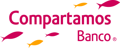 Logo de Compartamos Banco color blanco.